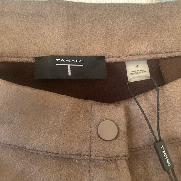 Tahari Brown Suede-Look Button Front A-Line Skirt - Picture 2 of 4